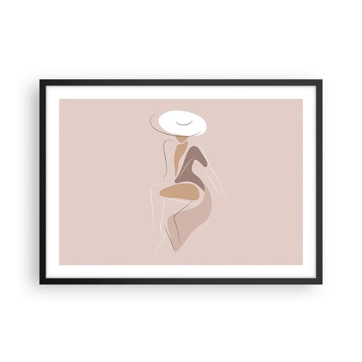 Poster in einem schwarzem Rahmen - Minimalistische Silhouette einer Frau mit Hut - 70x50cm - Eine Dame sein - Moderne Wanddekoration für Wohnzimmer und Schlafzimmer ARTTOR