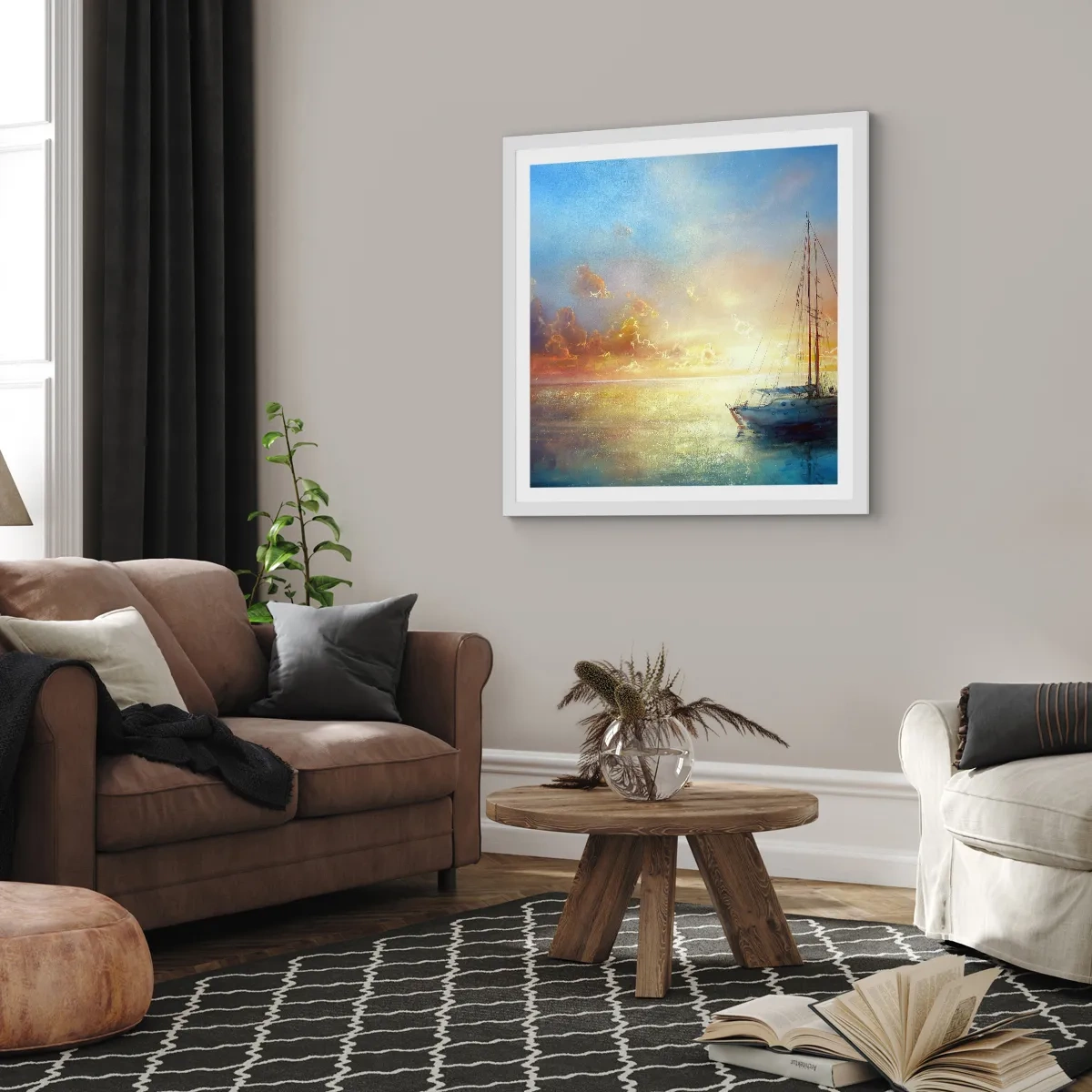 Poster in einem weißen Rahmen - In einer goldenen Bucht - 60x60 cm
