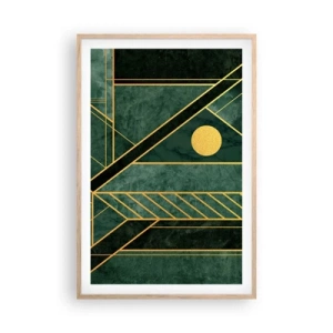 Poster in einem Rahmen aus heller Eiche - Dynamik von Gold und Azurblau - 61x91 cm