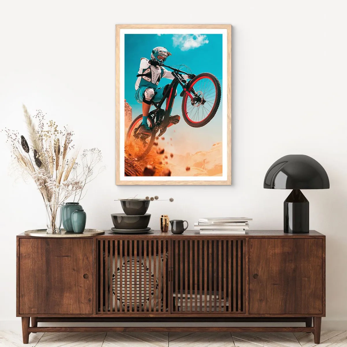 Poster in einem Rahmen aus heller Eiche - Fahrrad-Wahnsinn-Dämon - 50x70 cm