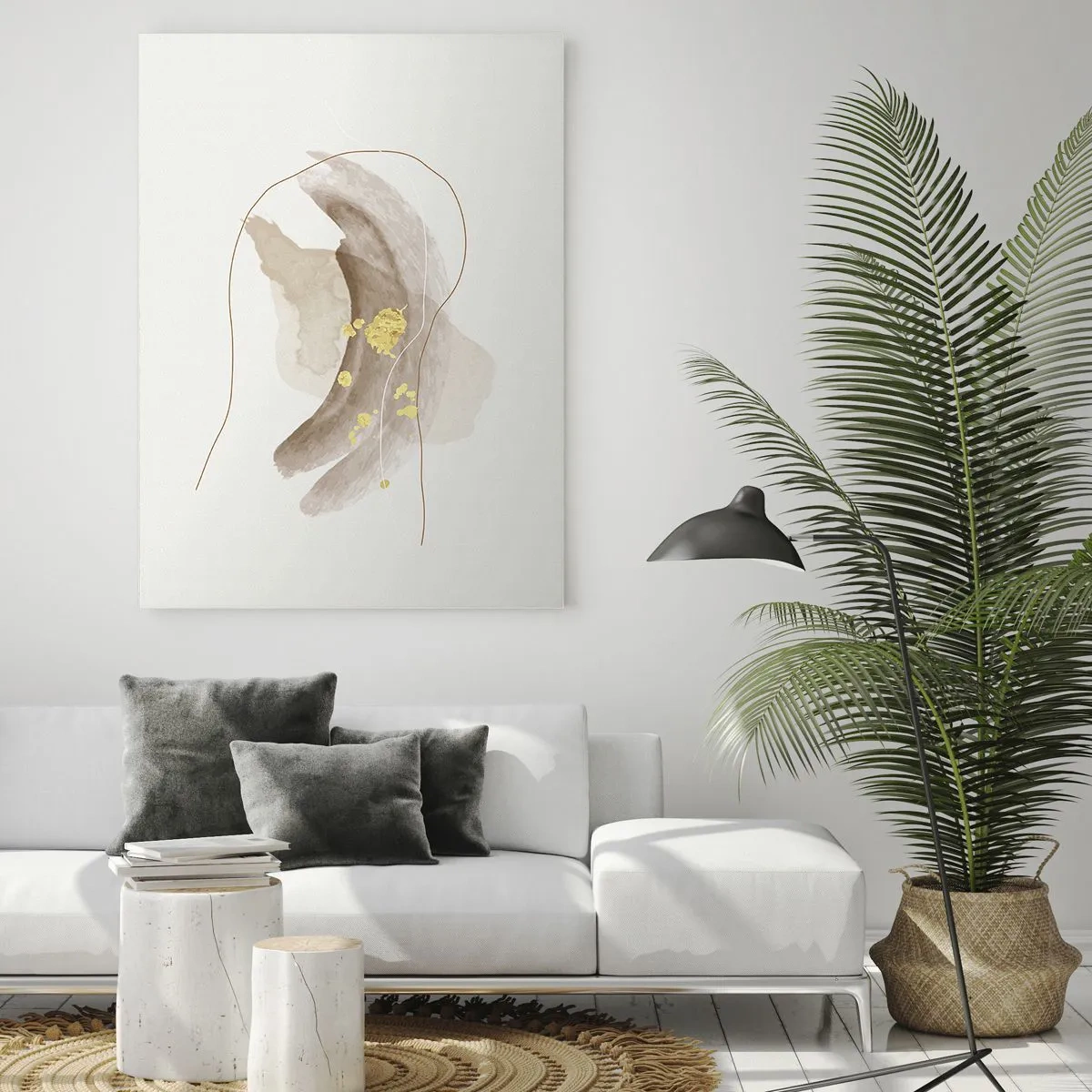 Glasbild - Bild auf glas - Eine abstrakte Komposition in Beige- und Goldtönen. - 70x100cm - Im Weltraum begegnet - Moderne Wanddekoration für Wohnzimmer und Schlafzimmer ARTTOR