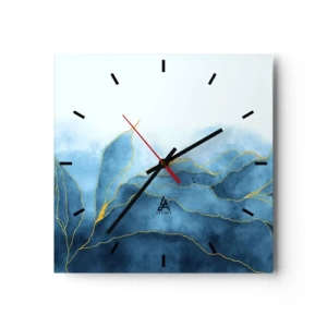Wanduhr - Glasuhr - Blau im Gold - 40x40 cm