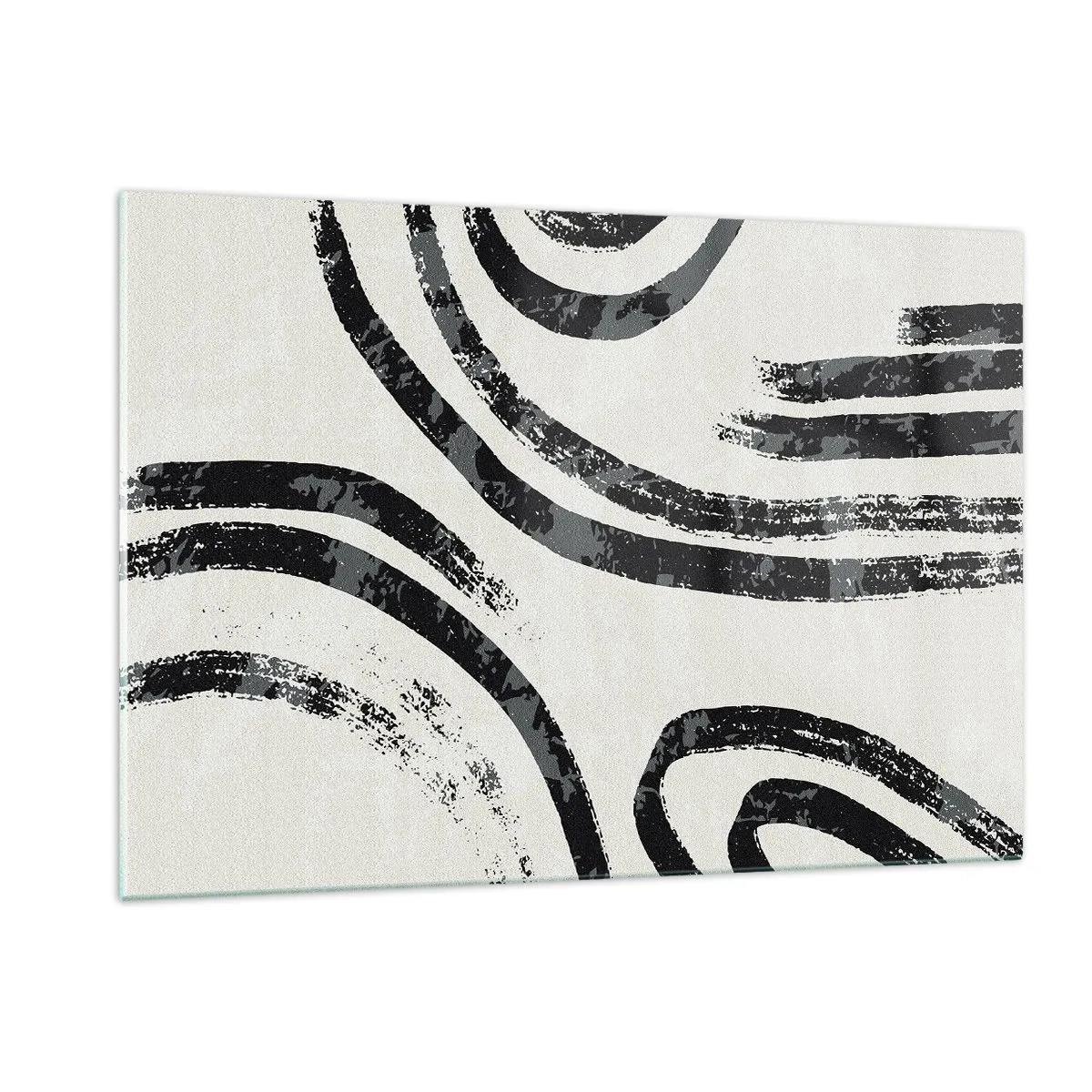 Glasbild - Bild auf glas - Schwarze halbkreisförmige Linien in minimalistischer Abstraktion auf hellem Hintergrund - 120x80cm - Bei Hälfte angehalten - Moderne Wanddekoration für Wohnzimmer und Schlafzimmer ARTTOR