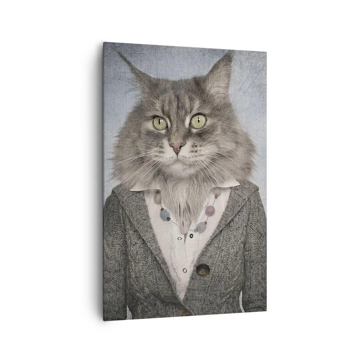 Bild auf Leinwand - Leinwandbild - Ein Triptychon mit Tierfiguren in eleganter Kleidung vor stilisiertem Hintergrund - 80x120cm - Pelze sind wieder in Mode - Moderne Wanddekoration für Wohnzimmer und Schlafzimmer ARTTOR