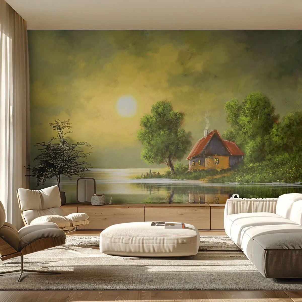 Fototapete Standard Eco - Schön, wie ein Bild - Landschaft, Landhaus, Segelboot - 150x105 cm
