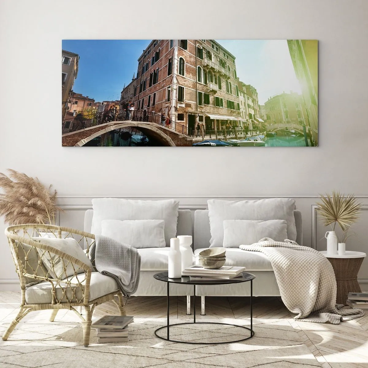 Glasbild - Bild auf glas - Venedig-Brücke und Kanal mit historischer Architektur - 140x50cm - Venedig - Amore Mio - Moderne Wanddekoration für Wohnzimmer und Schlafzimmer ARTTOR