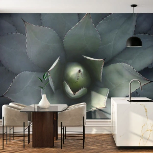 Fototapete Premium Sand - Symmetrisches Agavenmuster mit scharfen Blättern in Grüntönen - 100x70cm - Es lockt an und warnt - Moderne Wanddekoration für Wohnzimmer und Schlafzimmer ARTTOR