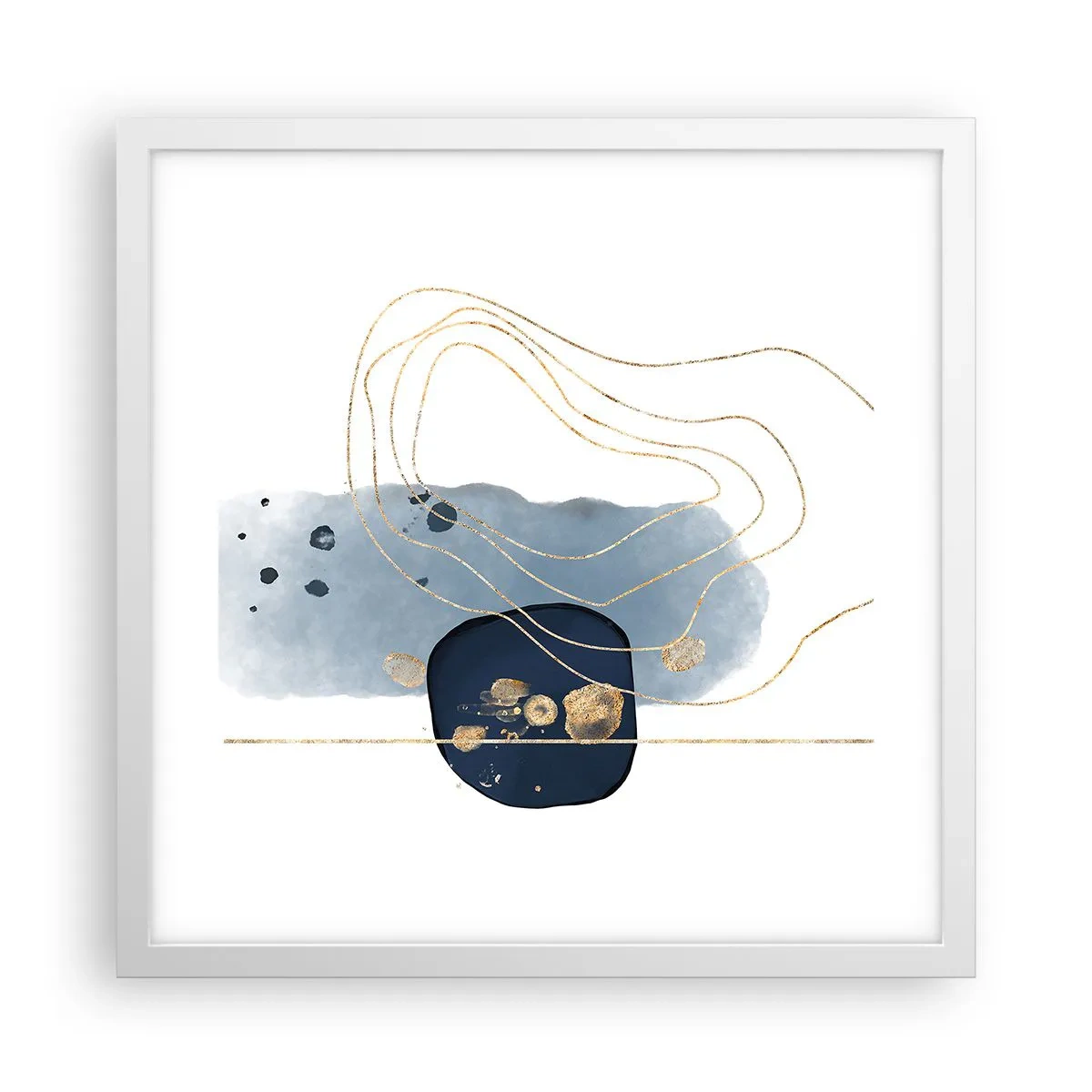 Poster in einem weißen Rahmen - Blau-goldene Fantasie - 40x40 cm