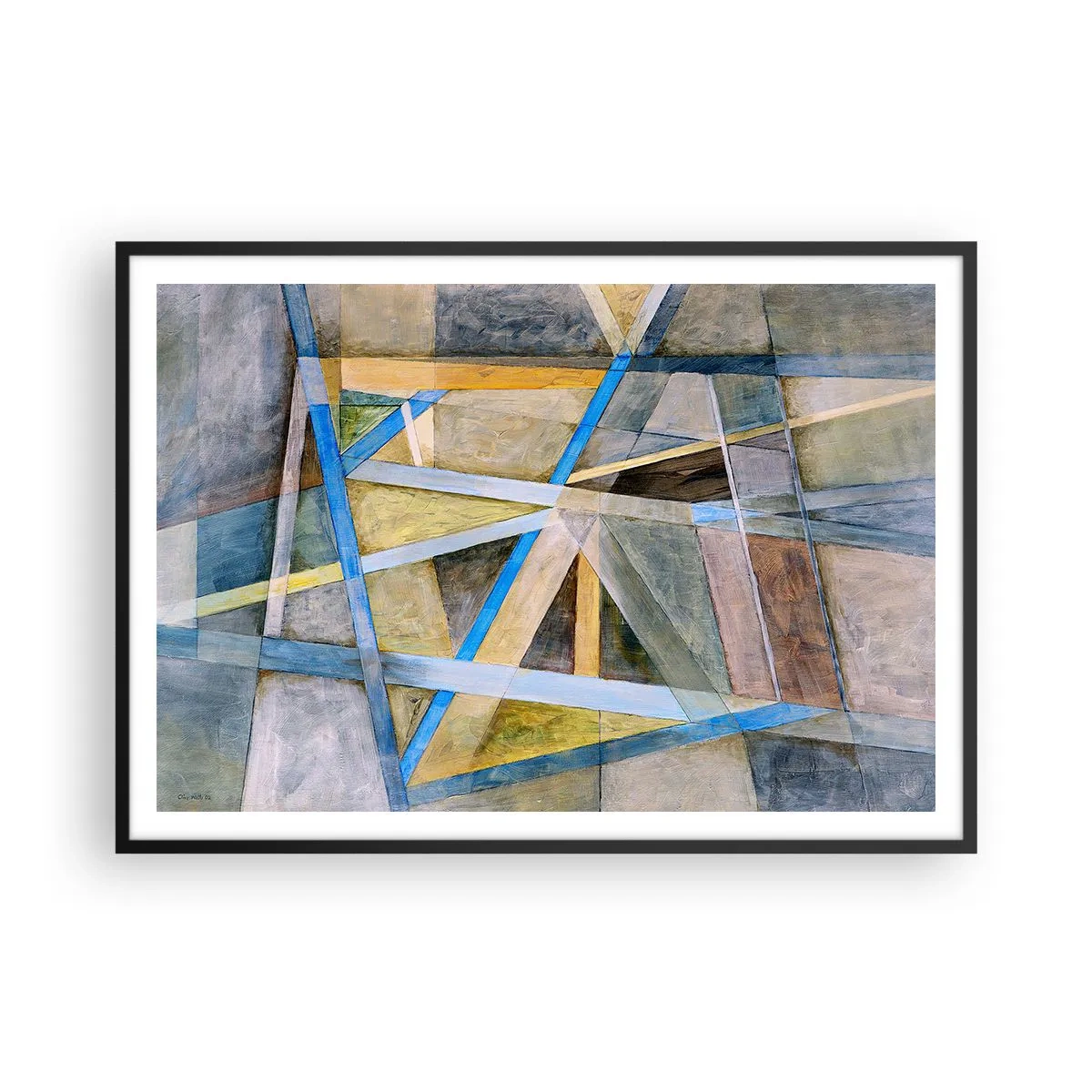 Poster in einem schwarzem Rahmen - Geometrische Komposition mit hellen und blauen Linien - 100x70cm - Gerade oder diagonal? - Moderne Wanddekoration für Wohnzimmer und Schlafzimmer ARTTOR