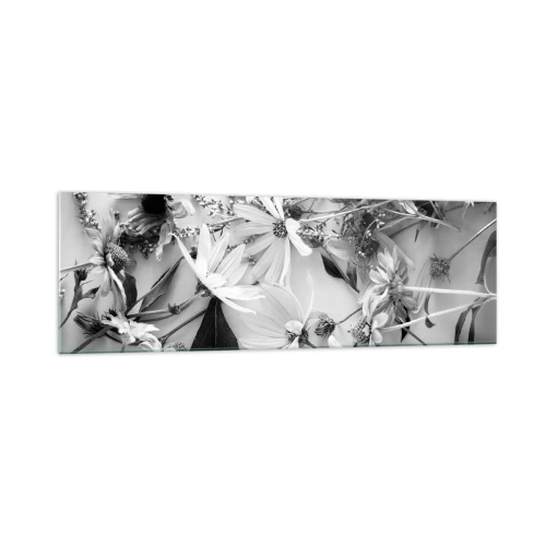 Glasbild - Bild auf glas - Schwarz-weiße Blumenarrangements in dezentem Kunststil - 160x50cm - Kein Blumenstrauß - Moderne Wanddekoration für Wohnzimmer und Schlafzimmer ARTTOR