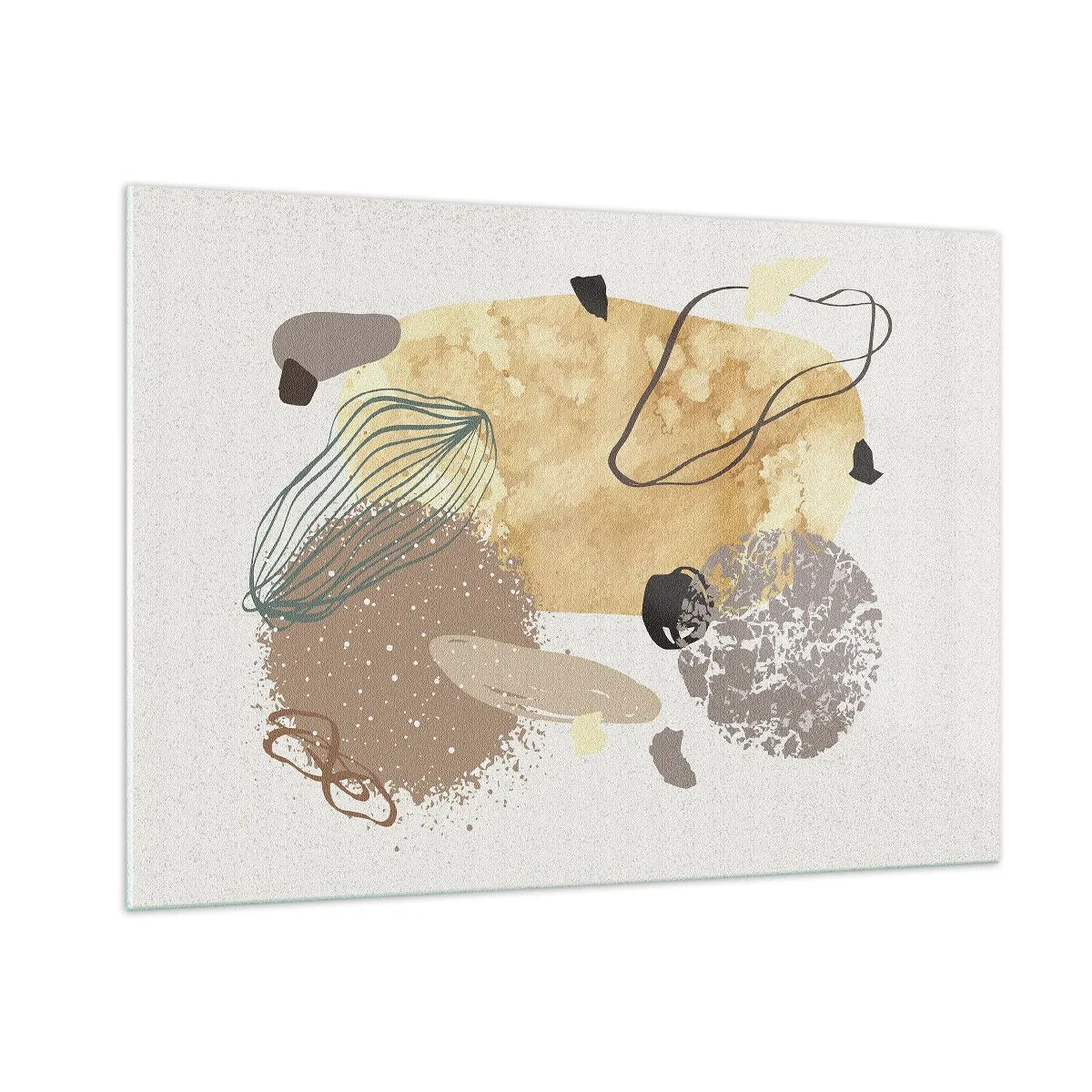 Glasbild - Bild auf glas - Beige und braune Abstraktion mit unregelmäßigen Formen - 100x70cm - Angewandte Plumkologie - Moderne Wanddekoration für Wohnzimmer und Schlafzimmer ARTTOR