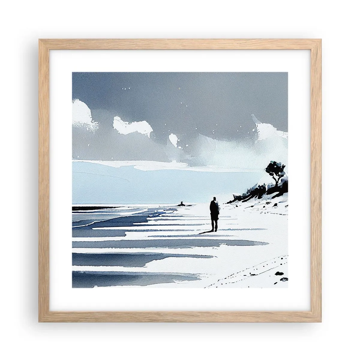 Poster in einem Rahmen aus heller Eiche - Allein sein - 40x40 cm