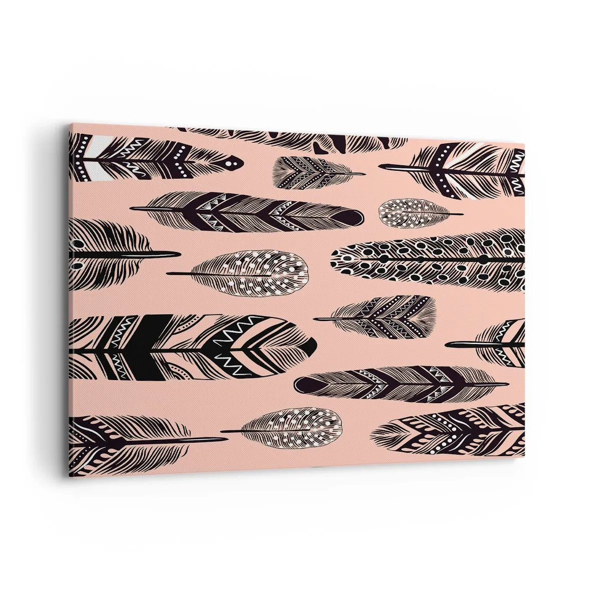 Bild auf Leinwand - Leinwandbild - Dekorative Federn auf hellem Hintergrund - 120x80cm - Indische Sammlung - Moderne Wanddekoration für Wohnzimmer und Schlafzimmer ARTTOR