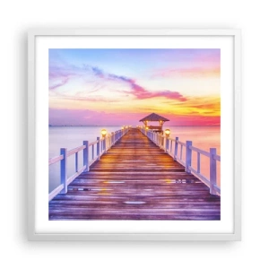 Poster in einem weißen Rahmen - Die lila-goldene Stille des Abends - 50x50 cm