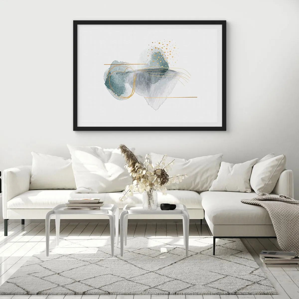 Poster in einem schwarzem Rahmen - Über das Verhältnis von Grau und Gold - 40x30 cm