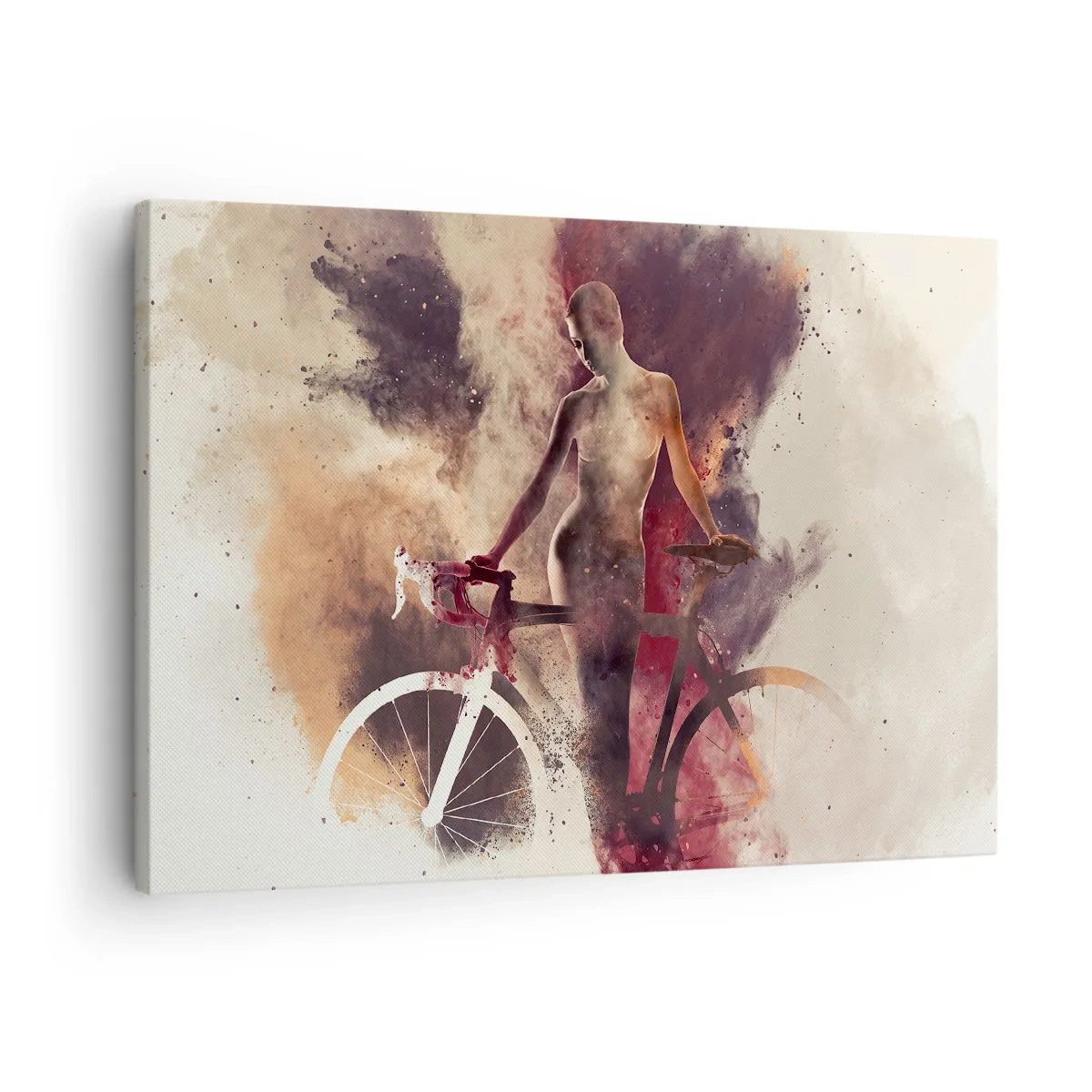 Bild auf Leinwand - Leinwandbild - Abstrakte Silhouette mit einem Fahrrad im künstlerischen Stil - 70x50cm - Eine Fahrradseele in Marmorformen - Moderne Wanddekoration für Wohnzimmer und Schlafzimmer ARTTOR