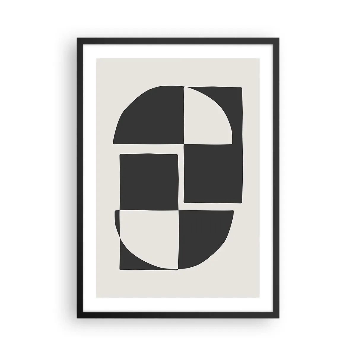 Poster in einem schwarzem Rahmen - Geometrische Komposition in Schwarzweiß - 50x70cm - Antithese - Synthese - Moderne Wanddekoration für Wohnzimmer und Schlafzimmer ARTTOR