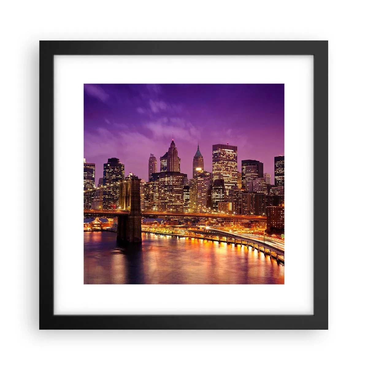 Poster in einem schwarzem Rahmen - Violett-goldenes Manhathann - 30x30 cm