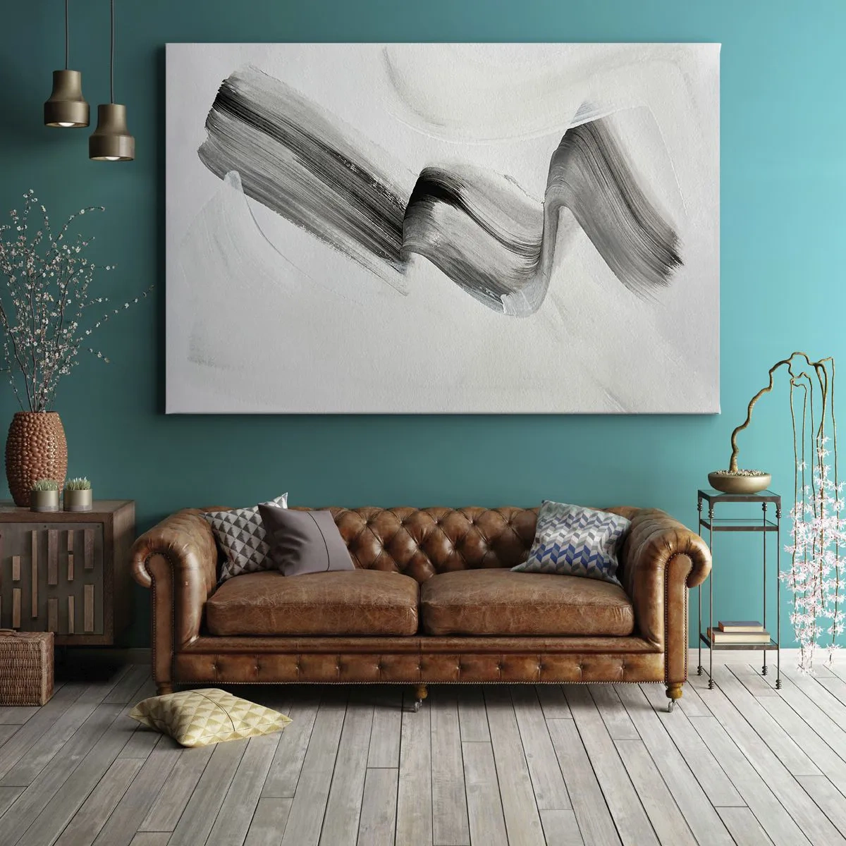 Bild auf Leinwand - Leinwandbild - Abstrakter schwarz-weißer Pinselstrich auf hellem Hintergrund - 120x80cm - Lässig zum Spaß - Moderne Wanddekoration für Wohnzimmer und Schlafzimmer ARTTOR