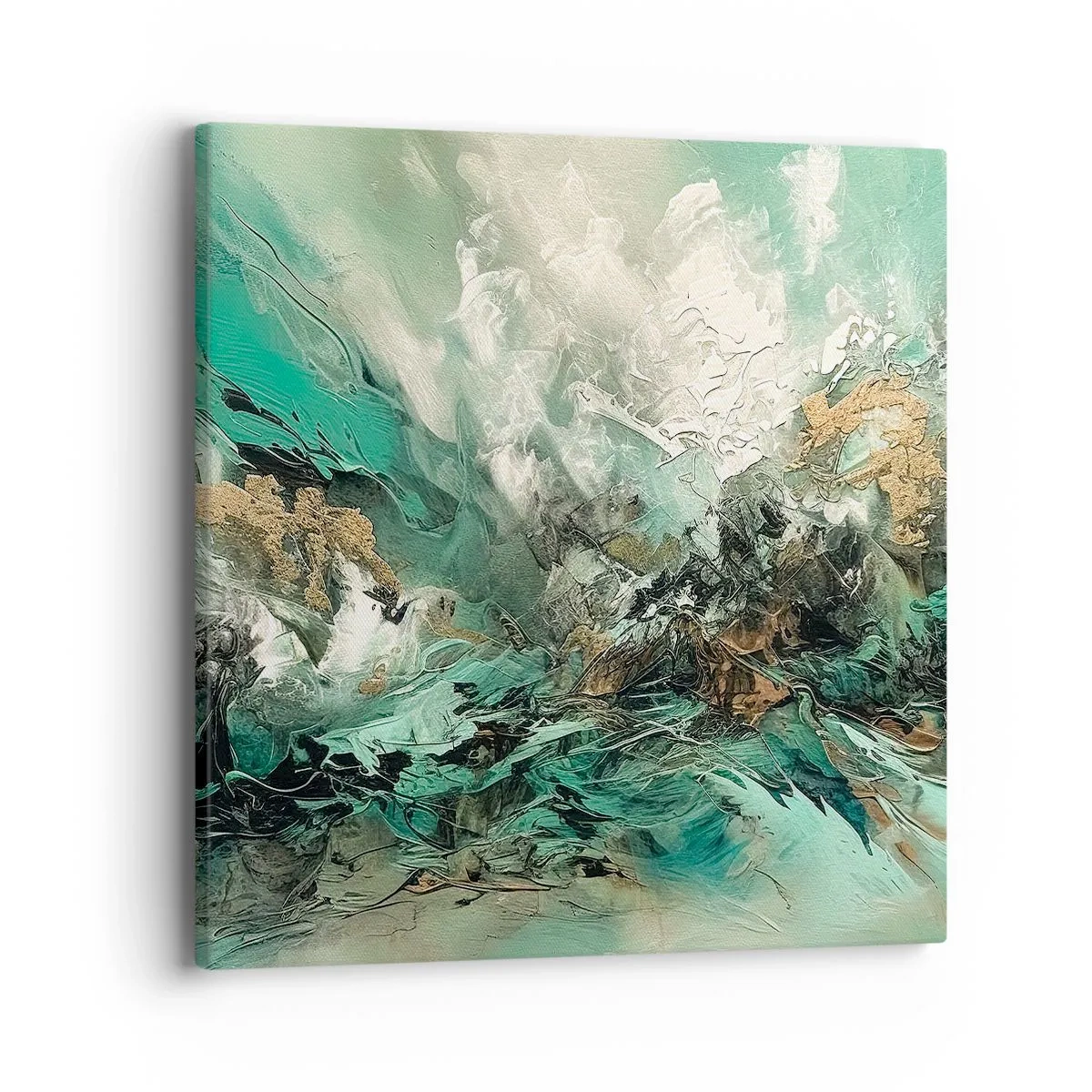 Bild auf Leinwand - Leinwandbild - Smaragdgrüne und schwarze Brandung - 40x40 cm