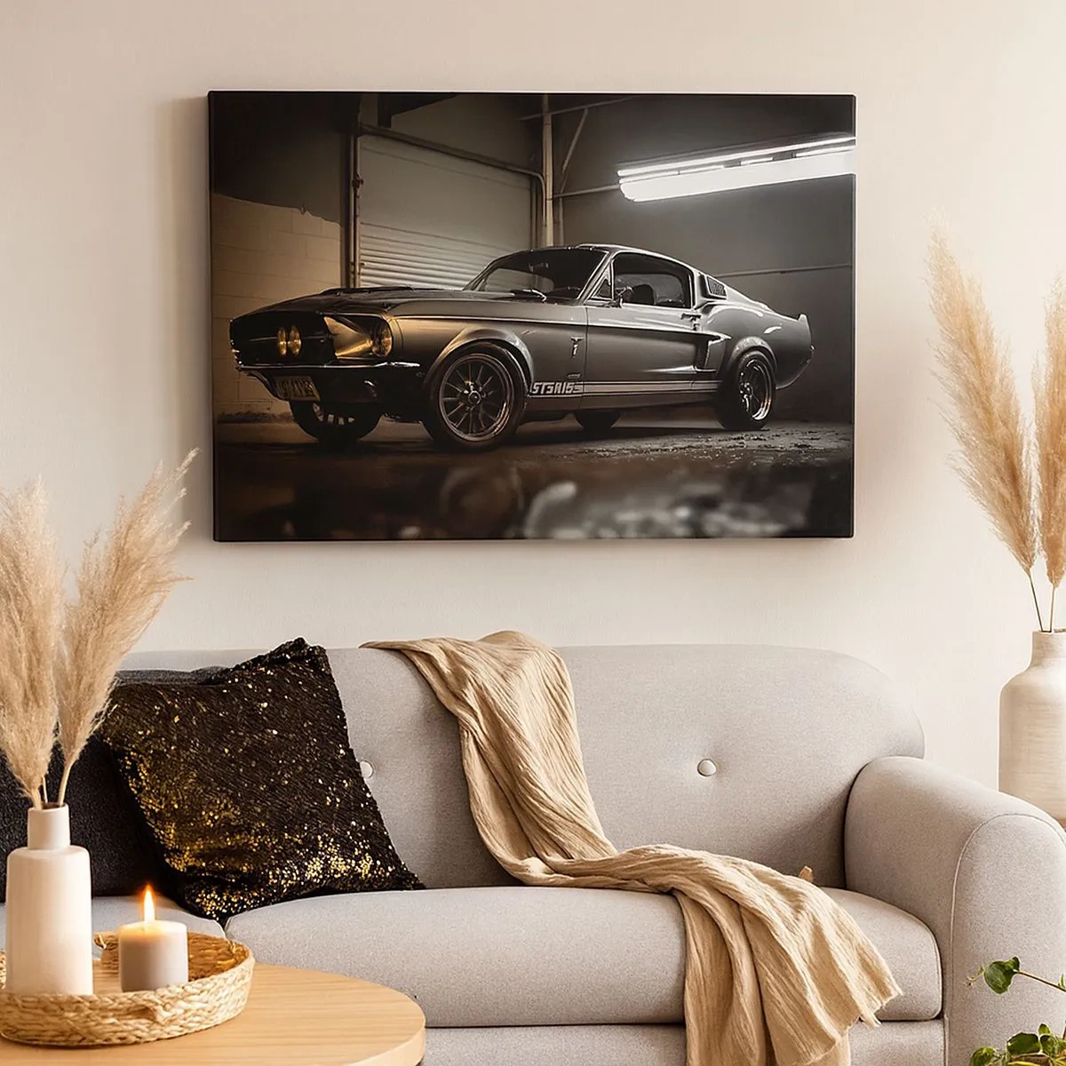 Bild auf Leinwand - Leinwandbild - Oldtimer in Retro-Garage - 70x50cm - Zurück in die Vergangenheit - Moderne Wanddekoration für Wohnzimmer und Schlafzimmer ARTTOR