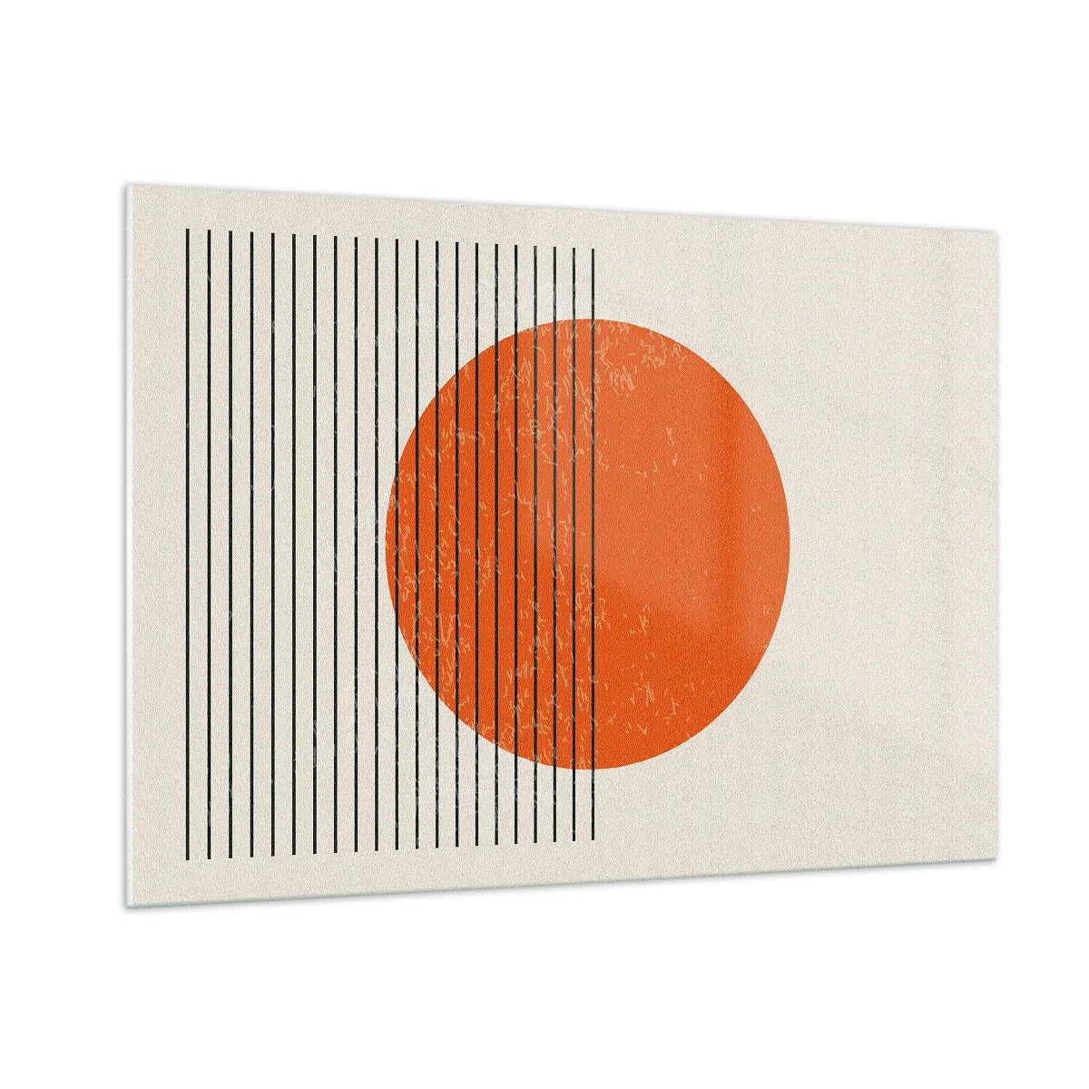 Glasbild - Bild auf glas - Geometrische Komposition mit orangefarbenem Kreis und Linien - 100x70cm - Immer die Sonne - Moderne Wanddekoration für Wohnzimmer und Schlafzimmer ARTTOR
