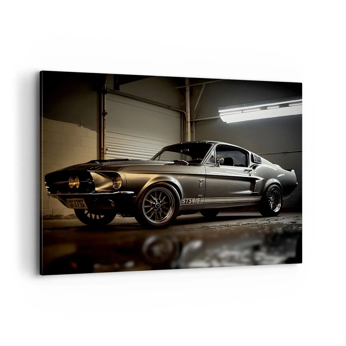 Bild auf Leinwand - Leinwandbild - Oldtimer in Retro-Garage - 100x70cm - Zurück in die Vergangenheit - Moderne Wanddekoration für Wohnzimmer und Schlafzimmer ARTTOR