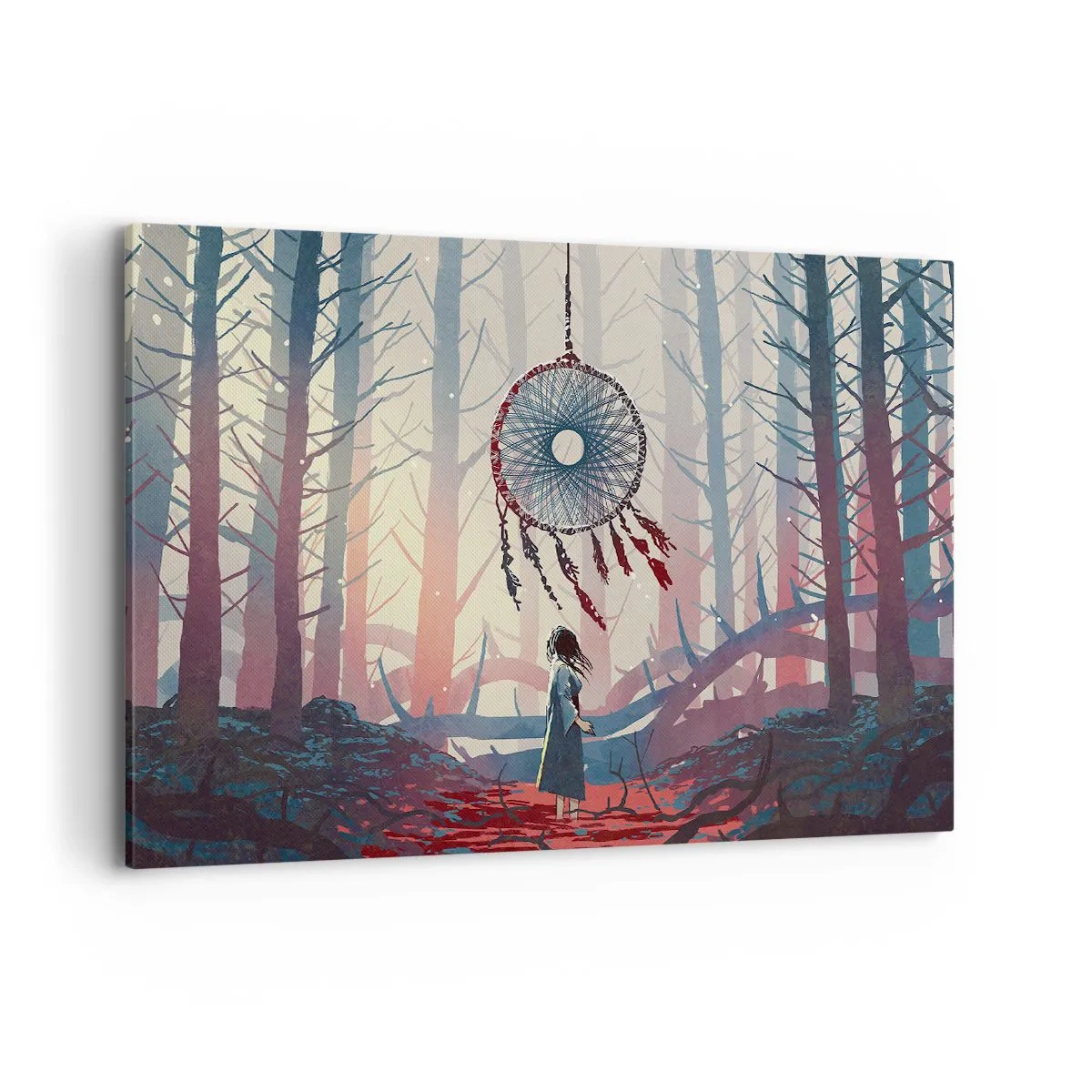 Bild auf Leinwand - Leinwandbild - Waldszene mit riesigem Traumfänger - 120x80cm - Geheimes Glücksritual - Moderne Wanddekoration für Wohnzimmer und Schlafzimmer ARTTOR