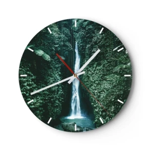 Wanduhr - Glasuhr - Ein Wasserfall in einem tropischen Wald, umgeben von üppigem Grün - 30x30cm - Tropisches Spa - Moderne Wanddekoration für Wohnzimmer, Küche und Schlafzimmer ARTTOR