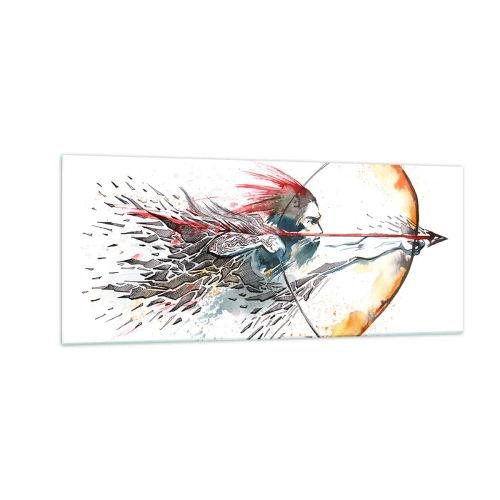Glasbild - Bild auf glas - Mythischer Krieger mit feurigem Bogen - 100x40 cm
