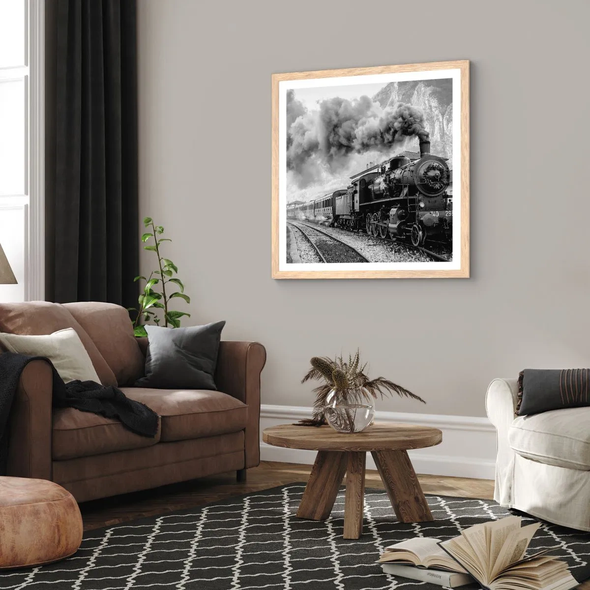 Poster in einem Rahmen aus heller Eiche - Steht am Bahnhof ... - 40x40 cm