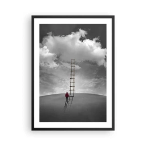 Poster in einem schwarzem Rahmen - Ein Mann steht neben einer Leiter, die zu den Wolken führt - 50x70cm - Alles ist möglich - Moderne Wanddekoration für Wohnzimmer und Schlafzimmer ARTTOR