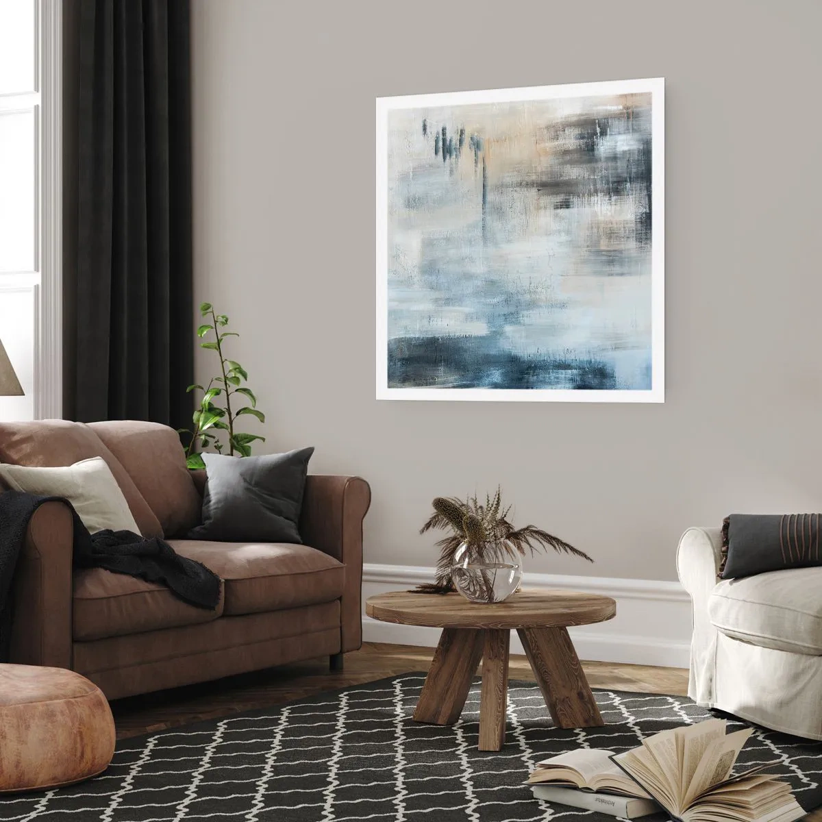 Poster - Hinter dem blauen Vorhang - 40x40 cm