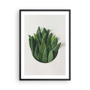 Poster in einem schwarzem Rahmen - Blätter in einer künstlerischen Komposition auf weißem Hintergrund - 50x70cm - Ungebremste Neugier - Moderne Wanddekoration für Wohnzimmer und Schlafzimmer ARTTOR