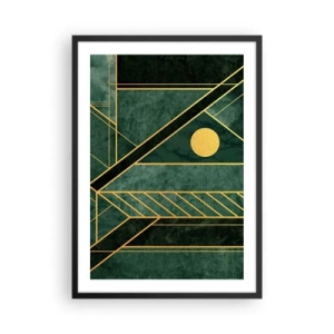 Poster in einem schwarzem Rahmen - Geometrische Abstraktion in Grün mit goldenen Akzenten - 50x70cm - Dynamik von Gold und Azurblau - Moderne Wanddekoration für Wohnzimmer und Schlafzimmer ARTTOR