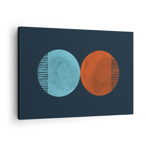 Bild auf Leinwand - Leinwandbild - Minimalistisches Zweirad-Design in Blau und Orange - 70x50cm - Nur Geometrie? - Moderne Wanddekoration für Wohnzimmer und Schlafzimmer ARTTOR