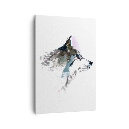 Bild auf Leinwand - Leinwandbild - Aquarellwolf im minimalistischen Stil - 70x100cm - Vom Teufel sprechen - Moderne Wanddekoration für Wohnzimmer und Schlafzimmer ARTTOR