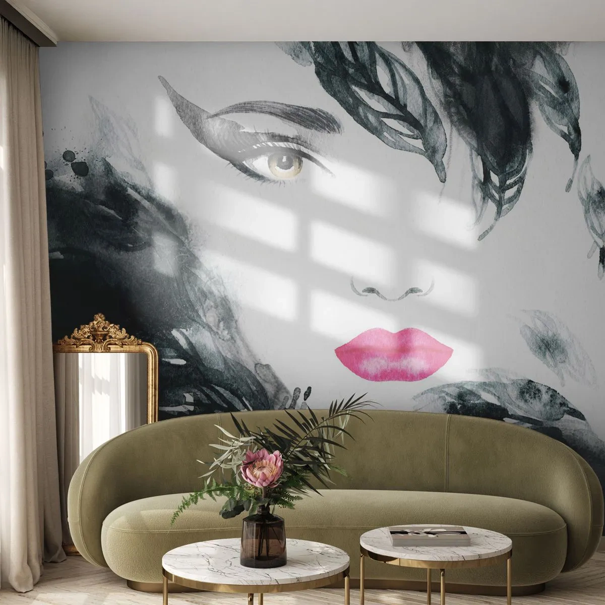Fototapete Premium Sand - Stilisiertes Porträt einer Frau in Aquarellfarben - 100x70cm - Beachtung! Femme fatale - Moderne Wanddekoration für Wohnzimmer und Schlafzimmer ARTTOR