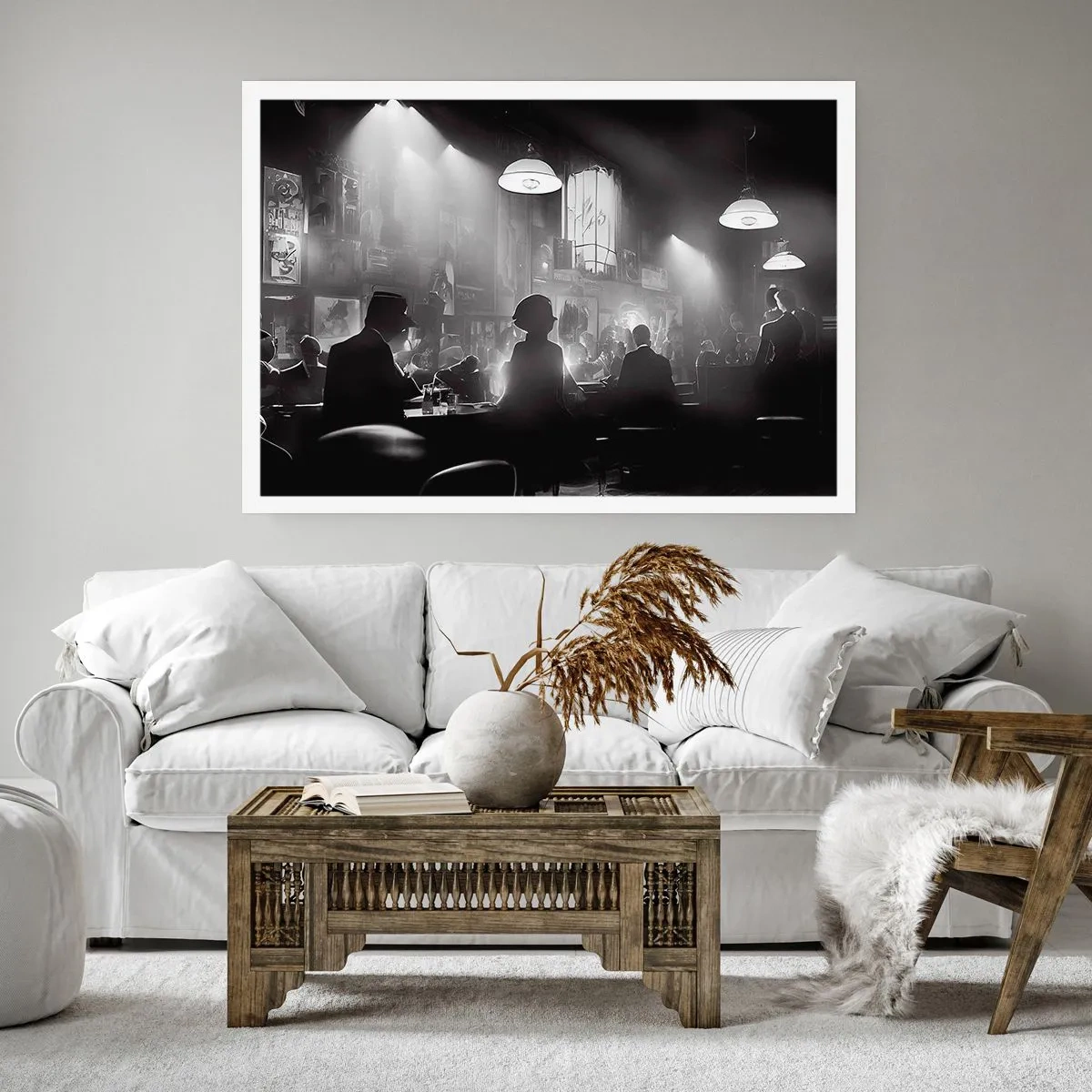 Poster - Schwarz-weiße Jazz-Nachtclubszene - 100x70cm - In Jazz-Atmosphäre - Moderne Wanddekoration für Wohnzimmer und Schlafzimmer ARTTOR