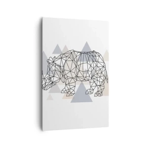 Bild auf Leinwand - Leinwandbild - Geometrisches Nashorn auf einem Hintergrund aus zarten Dreiecken - 80x120cm - Struktur der Stärke - Moderne Wanddekoration für Wohnzimmer und Schlafzimmer ARTTOR