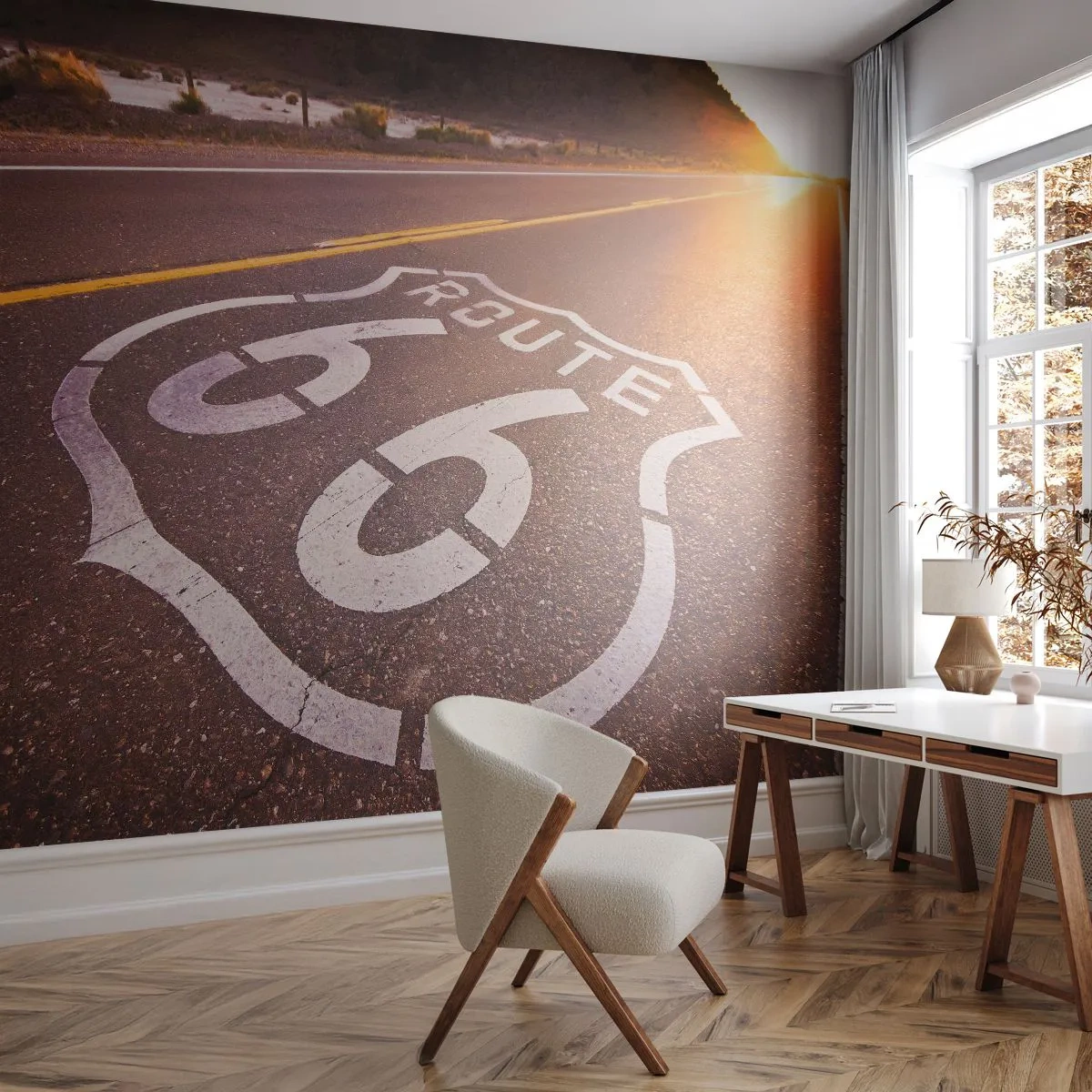 Maßgeschneiderte Fototapete Premium Sand - Die berühmte Straße 66 - USA, Automobil, Route 66