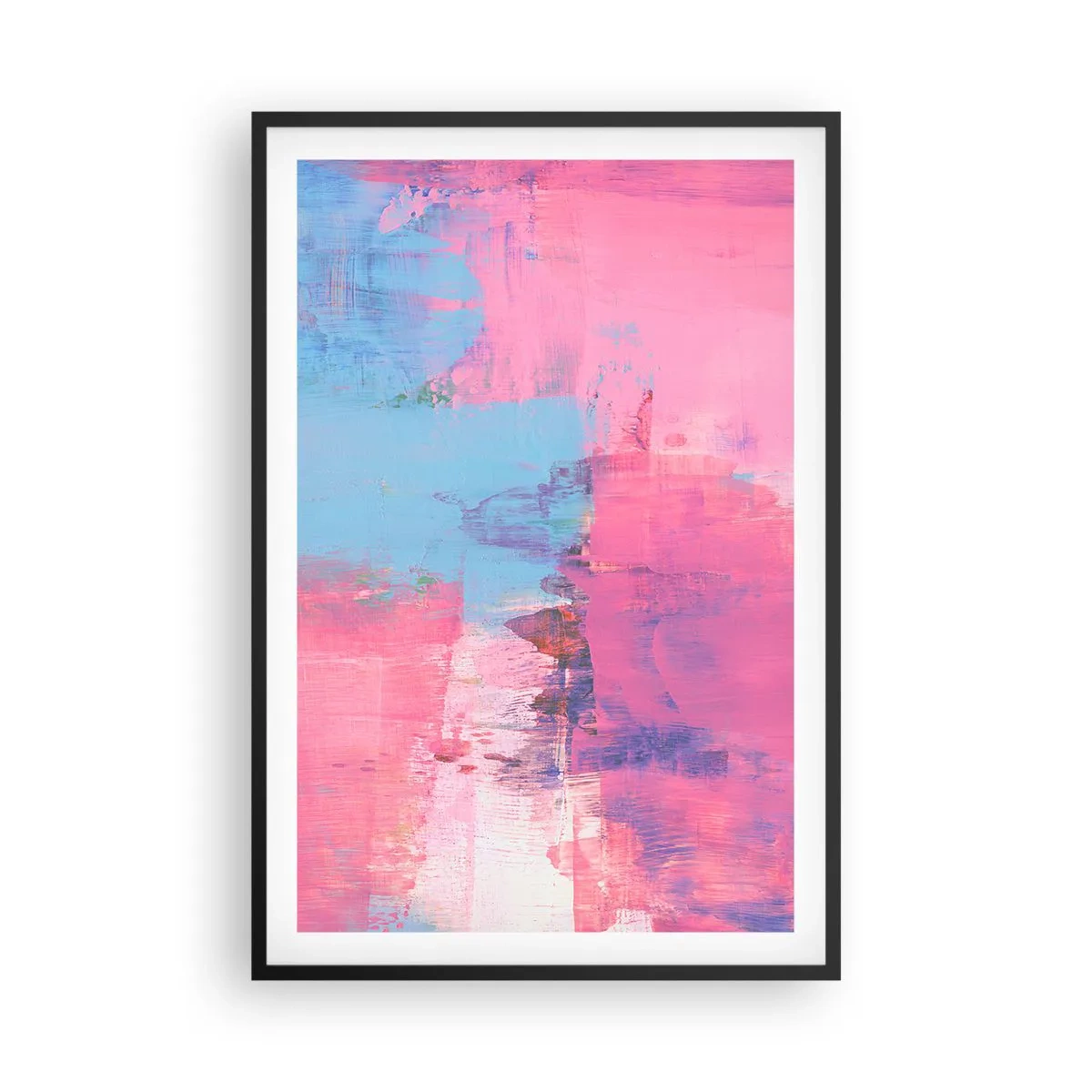 Poster in einem schwarzem Rahmen - Rosa, Blau und eine Prise Licht - 61x91 cm