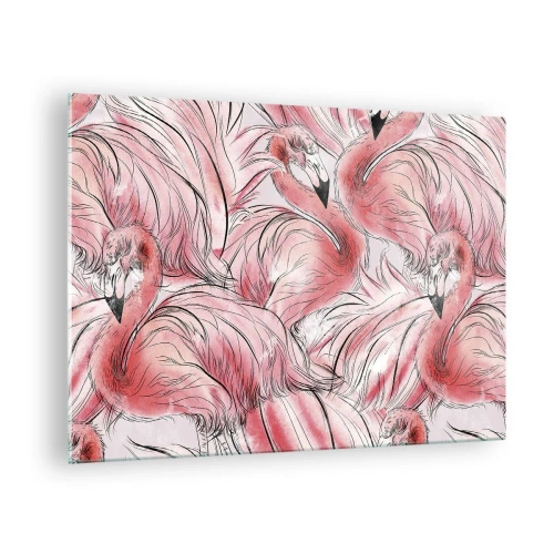 Glasbild - Bild auf glas - Rosa Flamingos im dekorativen Cartoon-Stil - 70x50cm - Bird Corps de Ballet - Moderne Wanddekoration für Wohnzimmer und Schlafzimmer ARTTOR