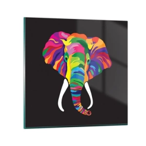 Glasbild - Bild auf glas - Der Elefant, der es liebte, im Regenbogen zu baden - 30x30 cm