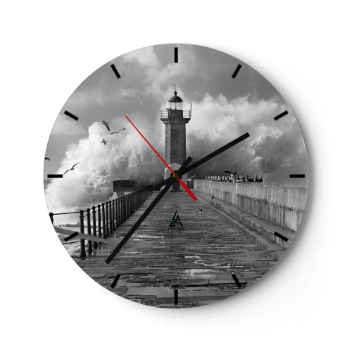 Wanduhr - Glasuhr - Ein Leuchtturm vor der Kulisse rauer Wellen und Möwen - 30x30cm - Furchtlos - Moderne Wanddekoration für Wohnzimmer, Küche und Schlafzimmer ARTTOR