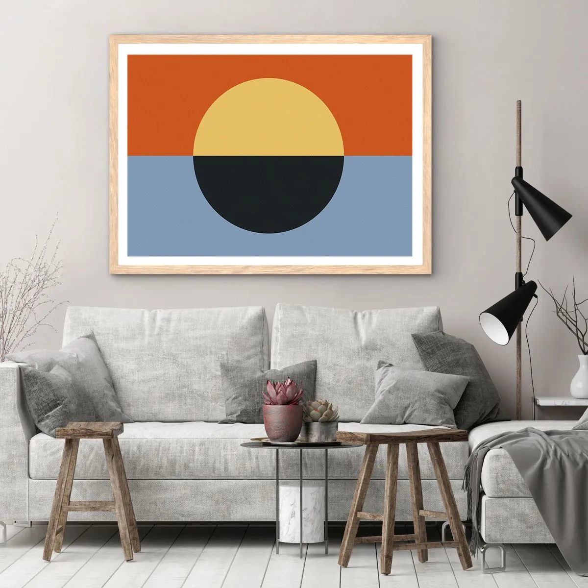 Poster in einem Rahmen aus heller Eiche - Eine Komposition aus Wärme und Kühle - 100x70 cm