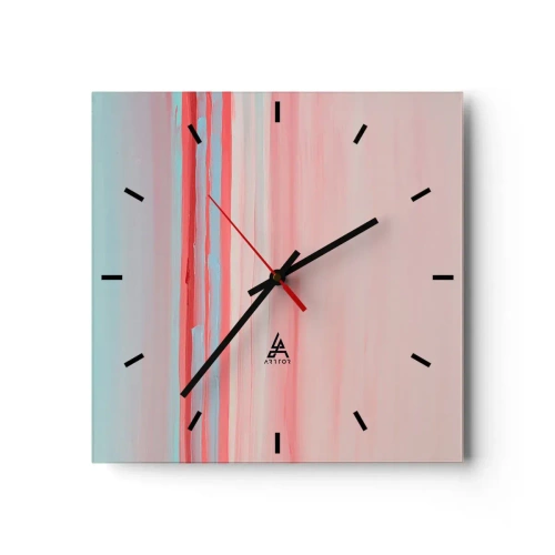 Wanduhr - Glasuhr - Pastellfarbene Linien in Rosa- und Blautönen in einer minimalistischen Komposition - 30x30cm - Abstraktion im Morgengrauen - Moderne Wanddekoration für Wohnzimmer und Schlafzimmer ARTTOR