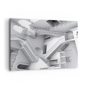 Bild auf Leinwand - Leinwandbild - Eine abstrakte Komposition aus Treppen in einer surrealistischen Raumanordnung - 100x70cm - Die Paradoxien des Weltraums - Moderne Wanddekoration für Wohnzimmer und Schlafzimmer ARTTOR