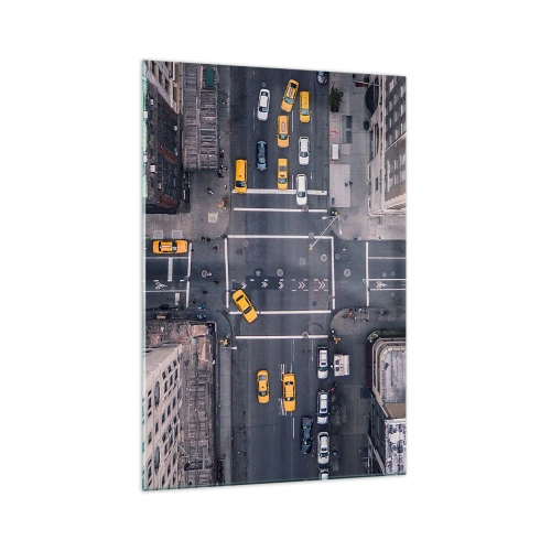 Glasbild - Bild auf glas - Luftaufnahme einer belebten Stadtstraße - 70x100cm - Eine einfache Wahl - Moderne Wanddekoration für Wohnzimmer und Schlafzimmer ARTTOR