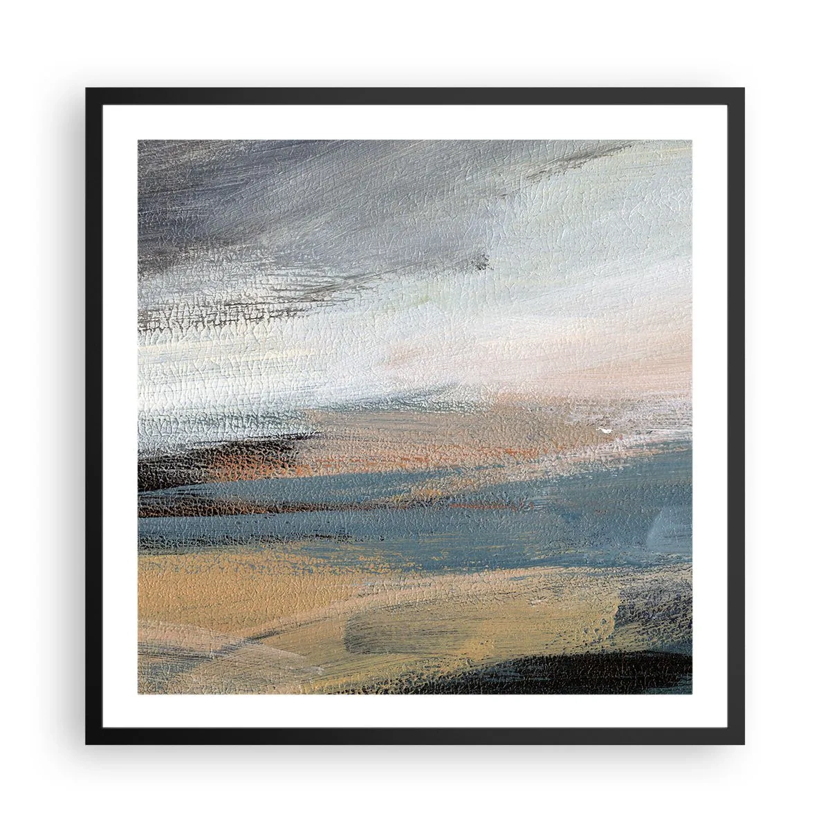 Poster in einem schwarzem Rahmen - Abstraktion: nördliche Landschaft - 60x60 cm